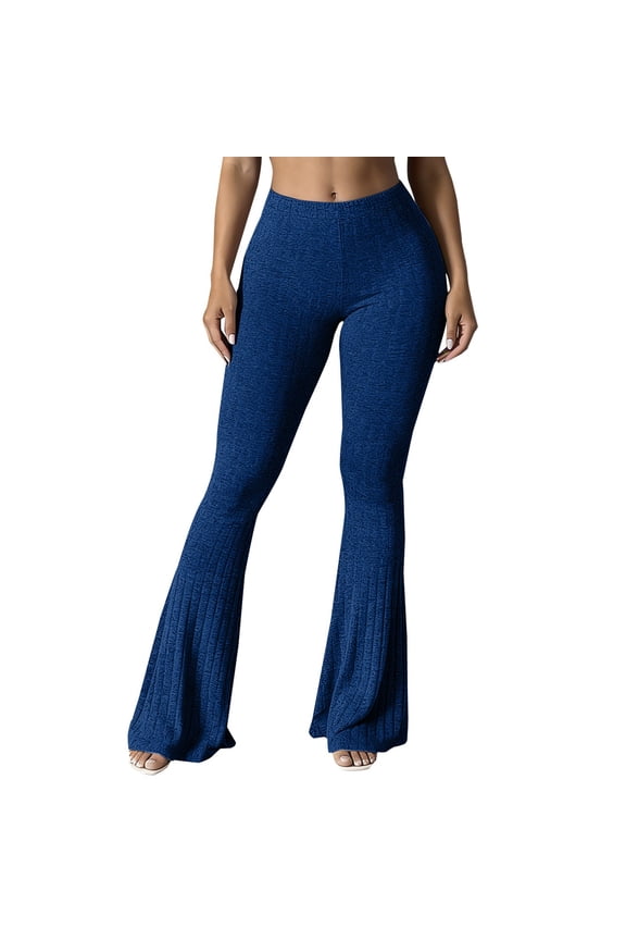 Ribbed Leggings for Women High Waisted Tummy Control Flare Leggings Stretch Soft Yoga Pants Butt Lifting Workout Pants Dark Blue XS