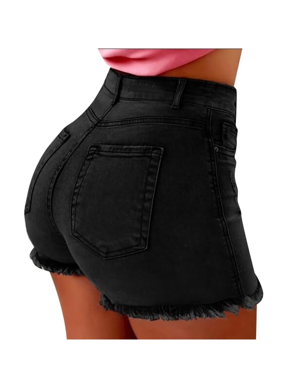 Ripped Jean Shorts, Booty Shorts for Women, Stretch Denim Shorts Women, Summer Shorts for Women, High Waisted Denim Shorts Women, Black 5XL