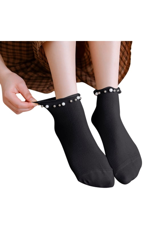 Ruffle Socks Cotton Socks for Women Socks with Ruffles Frilly Socks Women Cotton Crew Socks Women Breathable Socks Women Cute Gifts for Women Black One Size