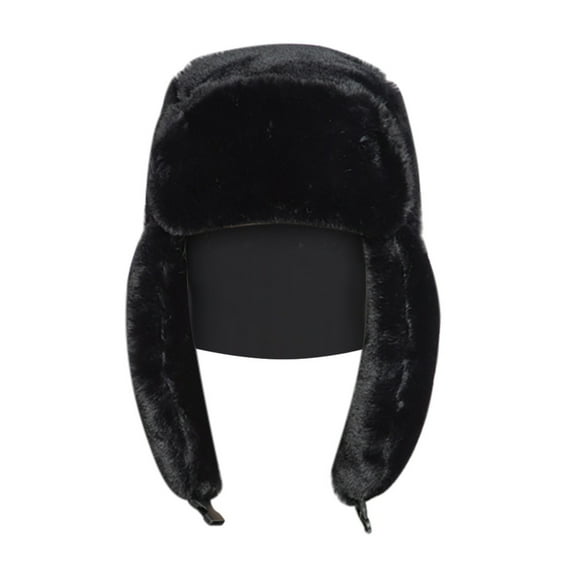 iHPH7 Russian Hat Trapper Hat Fuzzy Hat Furry Hat with Ear Flaps Fluffy Hat Snow Hat Black One Size