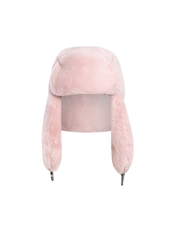 Russian Hat Trapper Hat Fuzzy Hat Furry Hat with Ear Flaps Fluffy Hat Snow Hat Pink One Size
