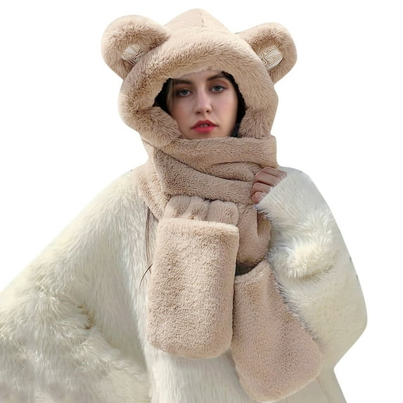 iHPH7 Scarves for Women Christmas Gifts Hat and Scarf Set for Women Furry Hat Winter Accessories for Women Hooded Scarf for Women Winter Scarf B One Size