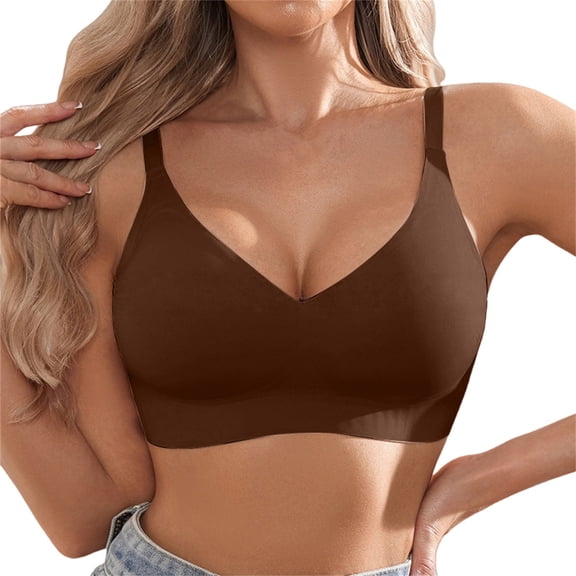 iHPH7 Seamless Bra Jelly Bras for Women Push Up Bra Push Up Bralettes Stretchy Supportive No Underwire Bras Everyday Basic Full Coverage Comfort Soft Brown L