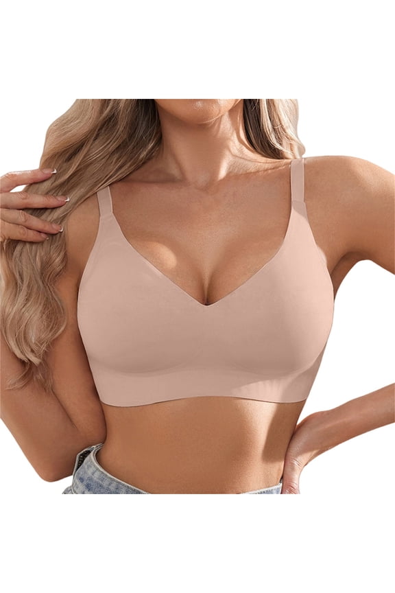 Seamless Bra Push Up Bralettes Seamless T-shirt Bras No Show Under Clothes Supportive No Underwire Bras for Women No Underwire V Neck Bra Light Pink S