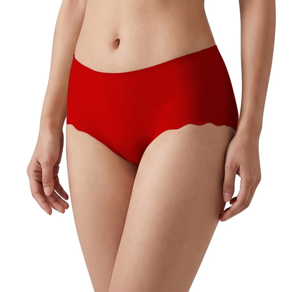 iHPH7 Seamless Panties for Women No Show Underwear Scalloped Edge Briefs Breathable Stretchy Comfy Smoothing Everyday Mid Rise Undies Red M