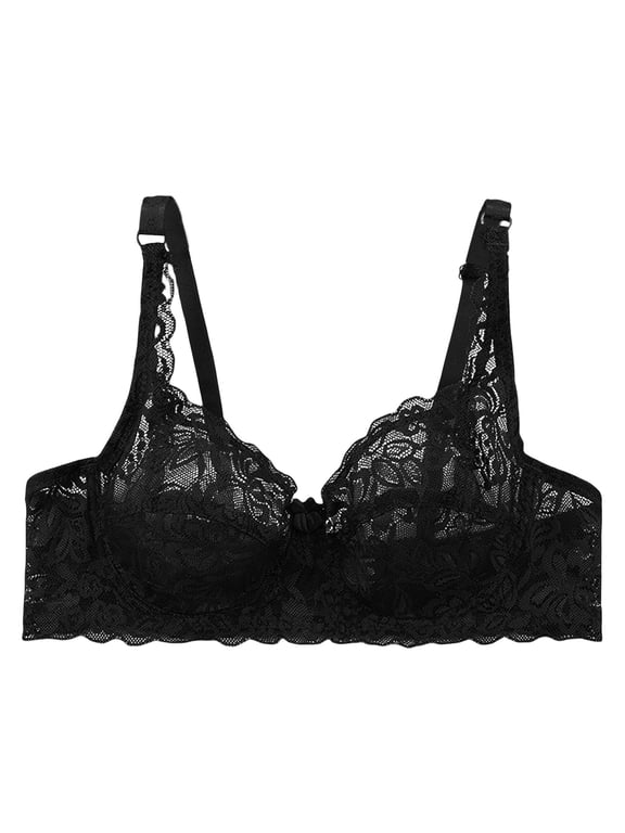 See Through Bra, Lace Bra, No Padding Bras for Women, Underwire Bras for Women, Mesh Bra, Black 34