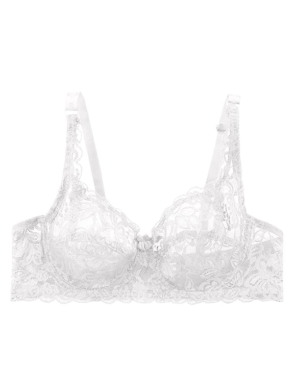 See Through Bra, Lace Bra, No Padding Bras for Women, Underwire Bras for Women, Mesh Bra, White 34
