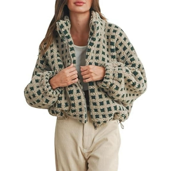 iHPH7 Sherpa Jacket Cute Jackets for Women Sherpa Fleece Jacket Women Winter Jackets for Women Winter Clothing for Women Womens Jackets Casual Cropped Jackets for Women Green S