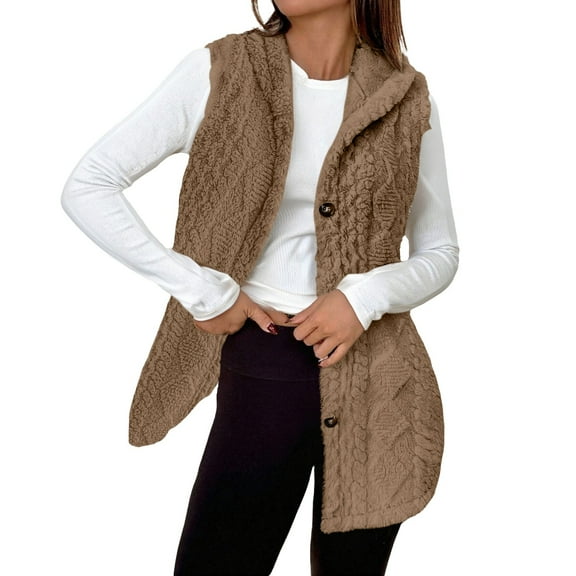 iHPH7 Sherpa Vest Long Coat Women Winter Jackets for Women Winter Clothing for Women Casual Outerwear Warm Coat Fall Vest for Women Brown S