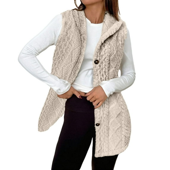 iHPH7 Sherpa Vest Women's Outerwear Vests Winter Coats for Women Winter Jackets for Women Hooded Vest Women's Outerwear Overcoat for Women Beige S