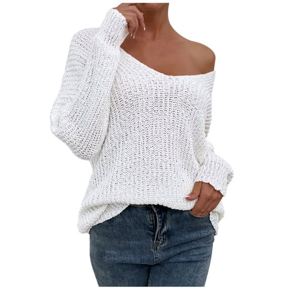iHPH7 Off the Shoulder Sweater Womens Fall Tops Lightweight Sweaters for Women Fall Outfits for Women Fall Sweaters for Women Soft Sweaters for Women Fall Long Sleeve Tops for Women White S