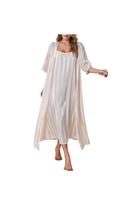 Silk Nightgown and Robe Set Pajama Sets for Women 2 Piece Long Nightgowns for Women Robe Sets for Women's Sleepwear, C S