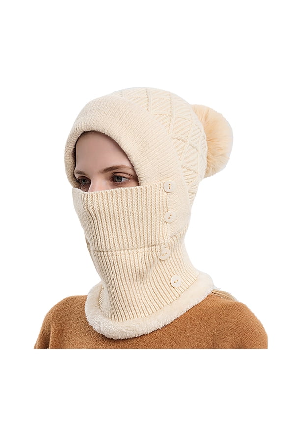 Ski Mask Hat Scarf Winter Hat Thermal Ski Masks Winter Scarf Hooded Scarf Hat with Scarf Attached Beige One Size