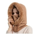 thumbnail image 1 of iHPH7 Ski Mask Winter Scarf Hat with Scarf Attached Hat Scarf Neck Warmer Windproof Scarf Hats Hat and Scarf Set Khaki One Size, 1 of 7