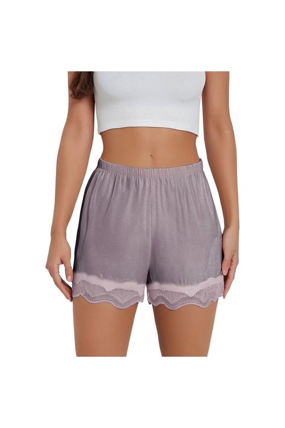Slip Shorts for Under Dresses Women's Lace Trim Pettipants Anti Chafing Undershorts Breathable Loose Bloomers Silky Sleep Shorts Lightweight Lounge Panties Purple XL