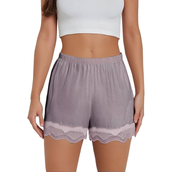 iHPH7 Slip Shorts for Under Dresses Women's Lace Trim Pettipants Anti Chafing Undershorts Breathable Loose Bloomers Silky Sleep Shorts Lightweight Lounge Panties Purple XL