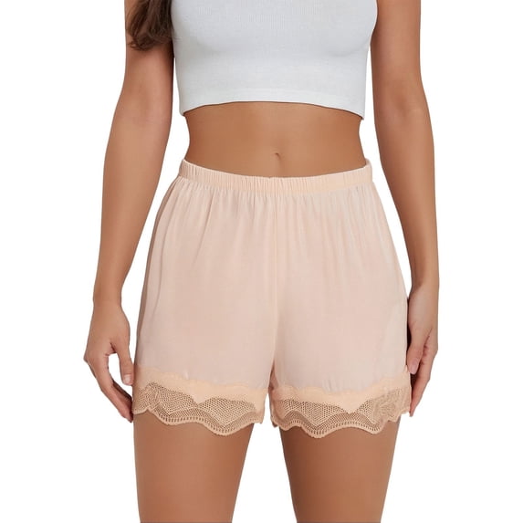 iHPH7 Slip Shorts for Under Dresses Women's Lace Trim Pettipants Anti Chafing Undershorts Breathable Loose Bloomers Silky Sleep Shorts Lightweight Lounge Panties Beige L