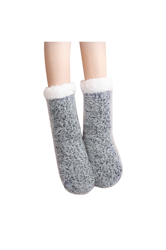 Slipper Socks Hospital Grip Socks Crew Socks Slippers Socks for Women Fuzzy Socks for Women Thick Socks Fuzzy Slipper Socks Gray One Size