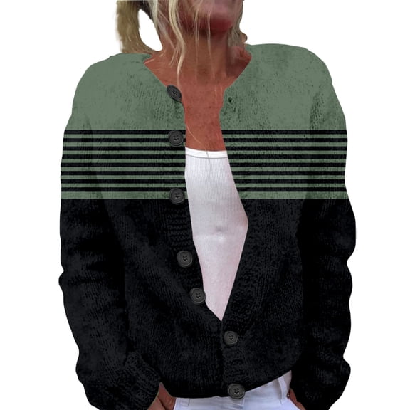 iHPH7 Soft Cardigans for Women Striped Sweater Long Sleeve Sweaters for Women Knits Clothing Button Up Sweaters for Women Long Sleeve Cardigan for Women Fall Clothes Green L