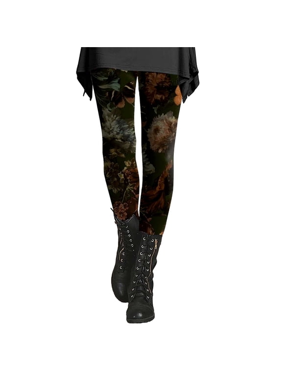 Soft Stretchy Floral Leggings Women High Waisted Vintage Print Yoga Pants Casual Athletic Workout Tights Lounge Bottoms Red XL
