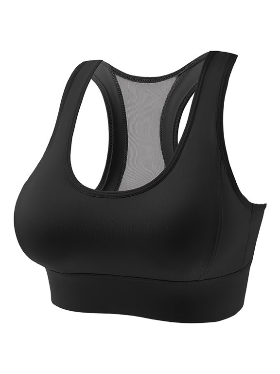Sports Bra for Women Push Up Medium Support Workout Crop Tops Racerback Padded Yoga Bra Athletic Activewear for Gym Running Fitness Seamless Comfort Bralette Black L