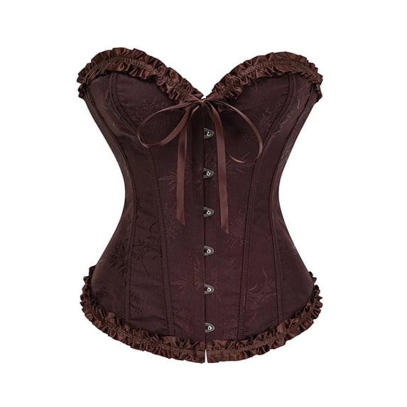 iHPH7 Steampunk Floral Overbust Corset Top for Women Renaissance Lace Up Bustier Waist Trainer Bodice Brown XXL