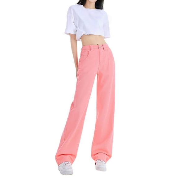 iHPH7 Straight Jeans for Women Pantalones Para Mujer High Waisted Jeans for Women Y2k Jeans Wide Leg Jeans for Women Loose Jeans for Women Light Wash Jeans Women Pink M