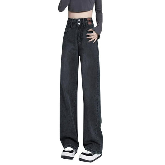 iHPH7 Straight Jeans for Women Work Pants for Women High Waisted Jeans for Women Y2k Jeans Wide Leg Jeans for Women Casual Pants for Women Fall Clothes Black L