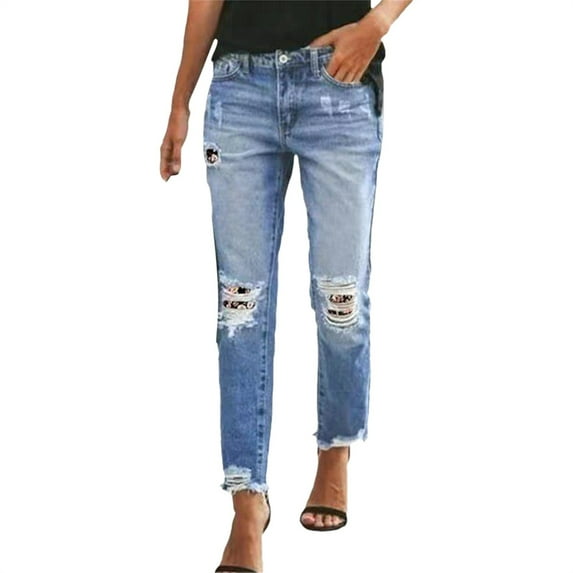 iHPH7 Straight Jeans for Women, Petite Jeans for Women, Ripped Jean Shorts, Mid Rise Jeans for Women, Frayed Hem Jeans for Women, Blue L