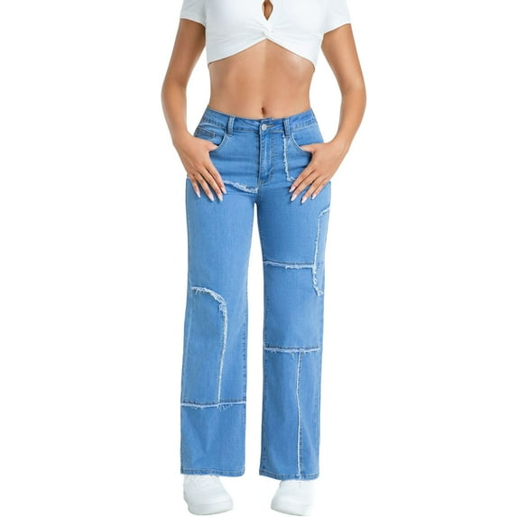 iHPH7 Straight Leg Jeans for Women Denim Pants for Women Stretchy Jeans for Women Work Pants for Women Mid Rise Jeans for Women Loose Jeans for Women Travel Pants Women Light Blue XXL