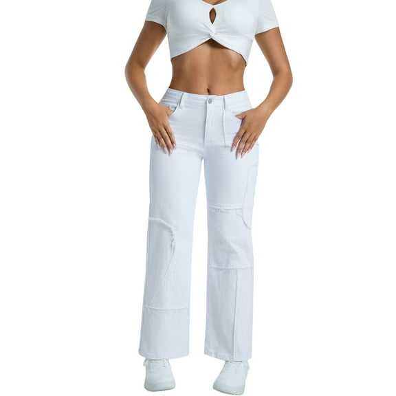 iHPH7 Straight Leg Jeans for Women Fall Clothes Stretchy Jeans for Women Y2k Jeans Mid Rise Jeans for Women Work Pants for Women Womens Fall Pants White XXL