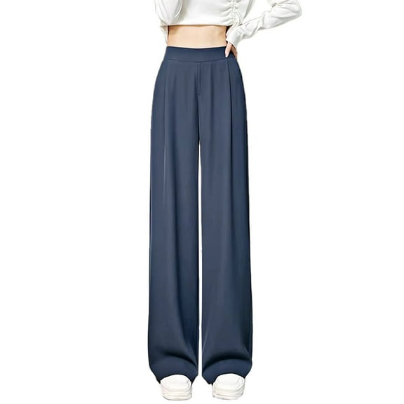 iHPH7 Straight Leg Pants Women Gaucho Pants for Women Trousers Pants for Women Casual Pants for Women Travel Pants Womens Fall Pants Palazzo Pants for Women Navy L