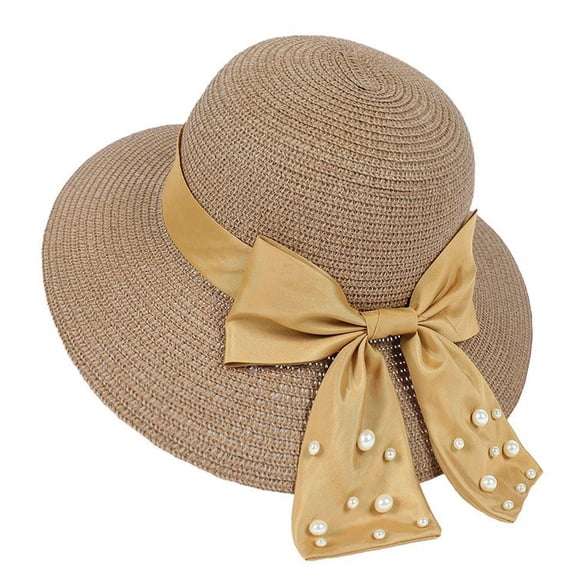 iHPH7 Straw Bucket Hat Fishing Hat Straw Beach Hat Wide Brim Hats for Women Packable Straw Hat for Women, Khaki One Size
