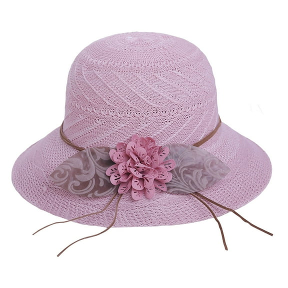 iHPH7 Straw Bucket Hat Sun Protective Beach Hats Straw Sun Hats for Women Wide Brim Straw Hat Packable Sun Hat, Pink 2 One Size