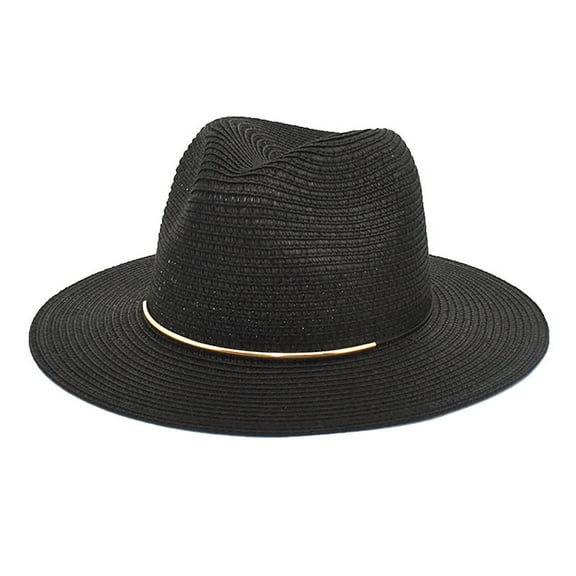 iHPH7 Straw Sun Hat Foldable Beach Hat Straw Caps Wide Brim Fedora Hats for Men Packable Straw Hat for Women, Black One Size