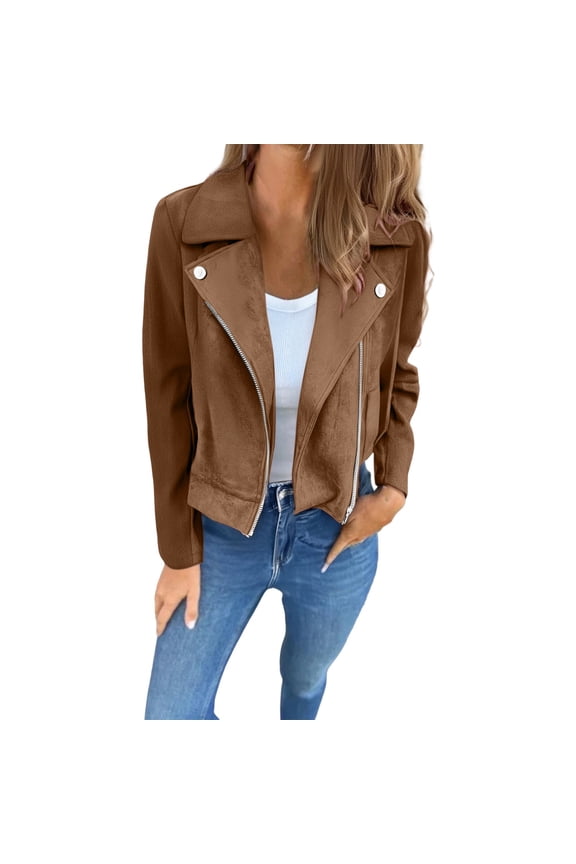 Suede Jacket Women Workout Jackets for Woman Cropped Jacket Fall Outfits Zip Up Jacket Fall Jacket Fall Clothes Coffee L