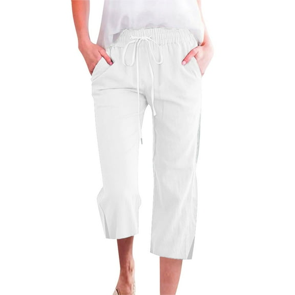 iHPH7 Summer Capris for Women Lightweight, Linen Pants Women, Casual Capri Pants for Women, Loose Pants for Women Summer, Women Capris for Summer, White 3XL
