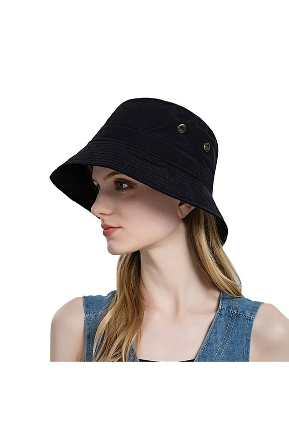 Sun Hat Bucket Hat with Strings Boonie Hat Fishing Hat Outdoor Hat, Black One Size