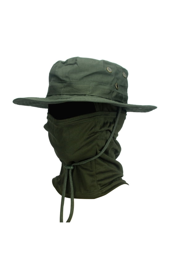 Tactical Boonie Hat with Face Mask Outdoor Wide Brim Safari Sun Cap Uv Protection Neck Flap for Fishing and Camping F One Size