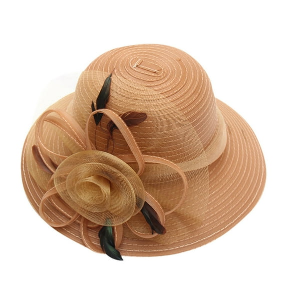 iHPH7 Tea Party Accessories for Women Wide Brim Sun Hat Sunhats for Women Uv Protection Fancy Hats for Women Dress Hats for Women, Khaki One Size