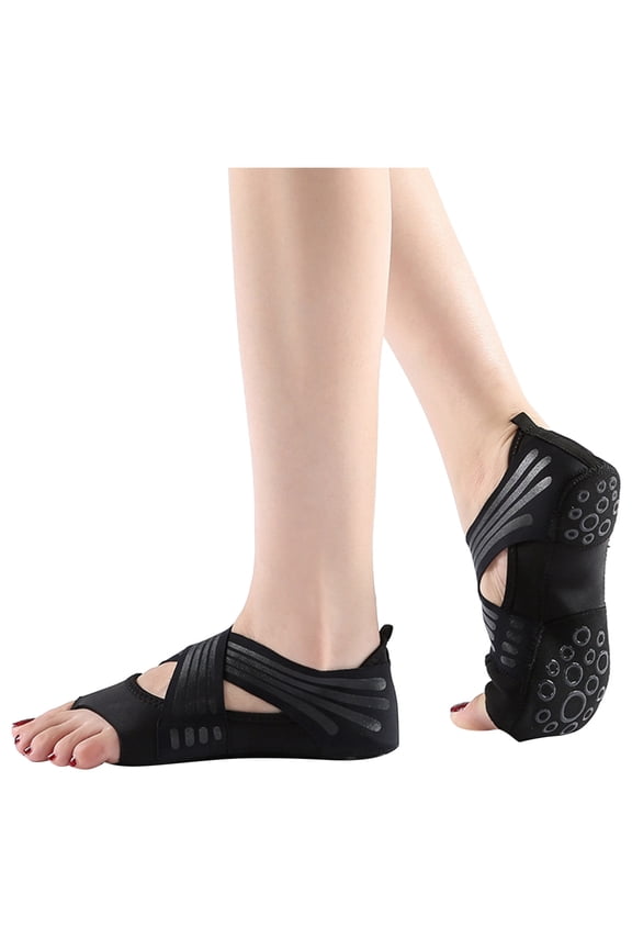 Toeless Pilates Socks with Grips for Women, Non-slip Open-toe Grip Socks, Yoga, Barre, Dance , Home Black L
