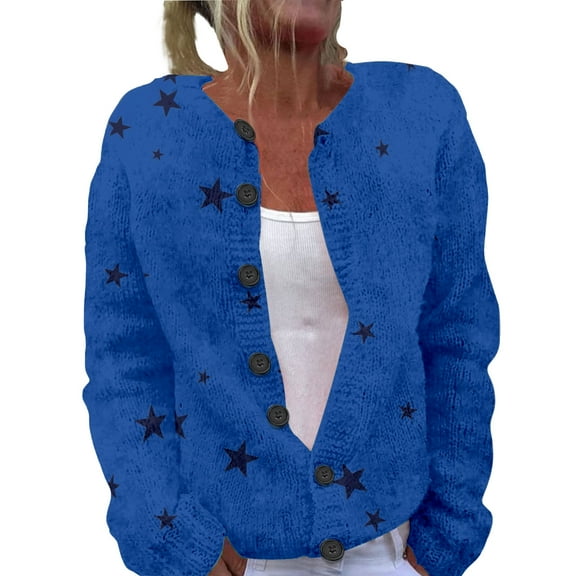 iHPH7 Travel Cardigan Button Up Sweaters for Women Fall Sweaters for Women Knits Clothing Casual Outerwear Womens Fall Clothing Long Sleeve Sweaters for Women Blue L