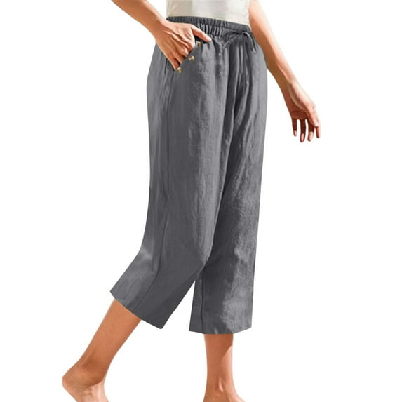 iHPH7 Travel Pants Women, Pull On Capris for Women, Gauze Pants, Summer Capris for Women Lightweight, Linen Pants Women, Dark Gray 3XL