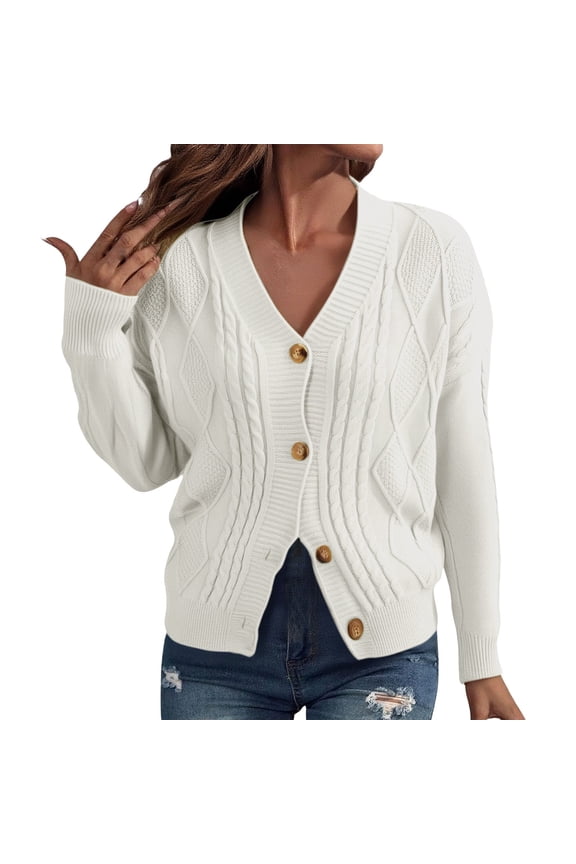 Travel Sweater Fisherman Sweater Women Fall Clothes Long Sleeve Sweaters for Women V Neck Cardigan for Women Fall Sweaters for Women Going Out Tops for Women Beige L