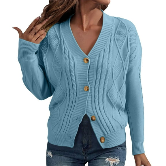 iHPH7 Travel Sweater Fisherman Sweater Women V Neck Cardigan for Women Womens Fall Clothing Open Front Cardigan for Women Long Sleeve Cardigan for Women Fall Fashion Blue M