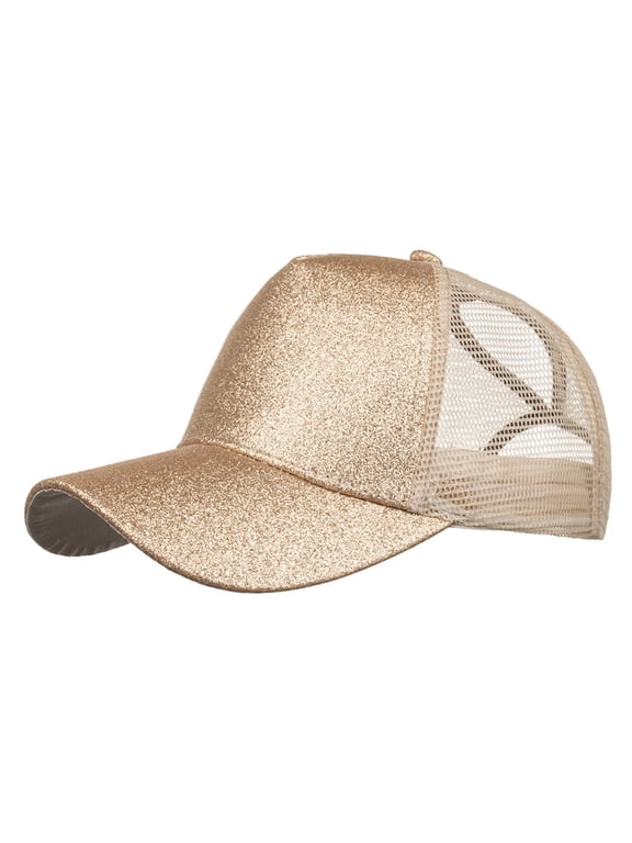 Trucker Hats Women Gym Hat Mesh Caps for Men Running Hat Pony Tail Baseball Cap Women, Gold One Size
