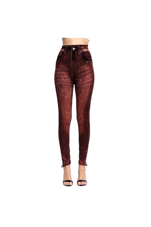 Tummy Control Leggings for Women Fake Jeans Leggings with Foot Straps Leggings with Stirrups Tummy Control Yoga Pants Workout Leggings Womens Leggings High Waisted Red L