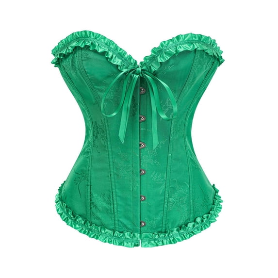 iHPH7 Vintage Floral Jacquard Bustier Top Women's Lace Up Overbust Corset Waist Shapewear Bodice Green XS