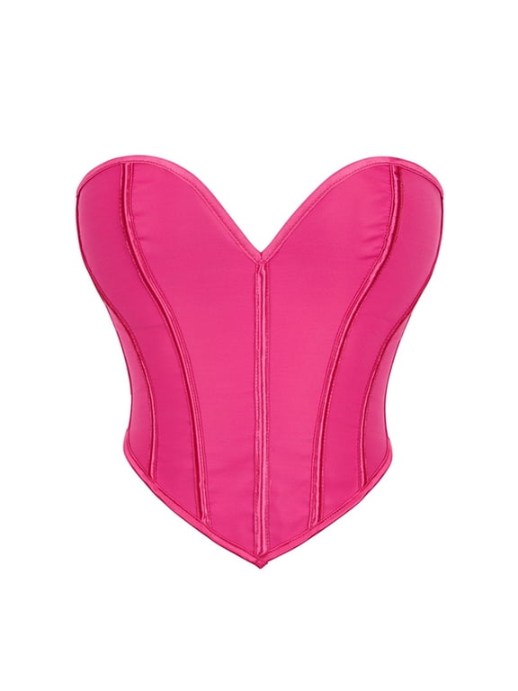 Vintage Lace Up Underbust Corset for Women Boned Waist Trainer Wide Belt Renaissance Style Bodice Hot Pink M