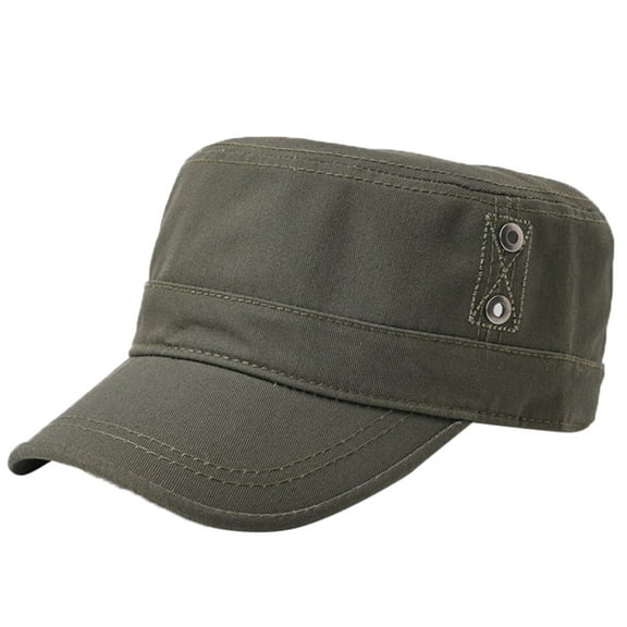 iHPH7 Washed Cotton Military Cadet Army Caps Unisex Vintage Flat Top Hat Army Green One Size